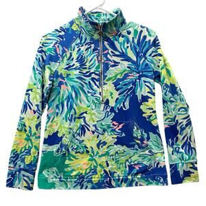 Lilly Pulitzer Skipper Popover Woman Size XS Green & Blue Wade and Sea Print